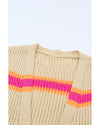 Stripe Printed Ribbed Long Knitted Cardigan - M