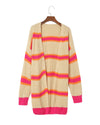 Stripe Printed Ribbed Long Knitted Cardigan - M