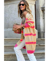 Stripe Printed Ribbed Long Knitted Cardigan - M
