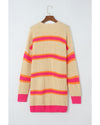 Stripe Printed Ribbed Long Knitted Cardigan - M