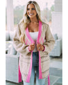 Gray Geometric Cable Knit Pocketed Open Front Cardigan - M