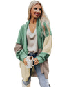 Green Colorblock Draped Open Front Chunky Cardigan - L