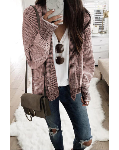 Pink Chunky Waffle Knit Oversized Collar Cardigan - S
