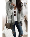 Gray Chunky Waffle Knit Oversized Collar Cardigan - L
