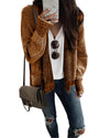 Brown Chunky Waffle Knit Oversized Collar Cardigan - 2XL