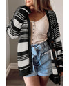 Black Colorblock Textured Knit Buttoned Cardigan - 2XL