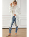 White Rhombus Hollowed Knit Open Front Cardigan - L