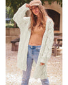White Rhombus Hollowed Knit Open Front Cardigan - L