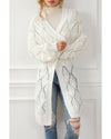 White Rhombus Hollowed Knit Open Front Cardigan - L