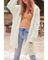 White Rhombus Hollowed Knit Open Front Cardigan - L
