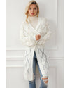 White Rhombus Hollowed Knit Open Front Cardigan - L