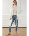 White Rhombus Hollowed Knit Open Front Cardigan - L
