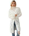 White Rhombus Hollowed Knit Open Front Cardigan - L