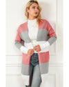 Green Colorblock Stripe Open-Front Cardigan - L