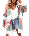 Green Colorblock Stripe Open-Front Cardigan - M