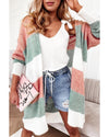Green Colorblock Stripe Open-Front Cardigan - M