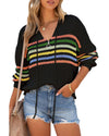 Black Striped Detail Zip Up Hooded Sweater Cardigan - S