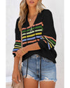 Black Striped Detail Zip Up Hooded Sweater Cardigan - S