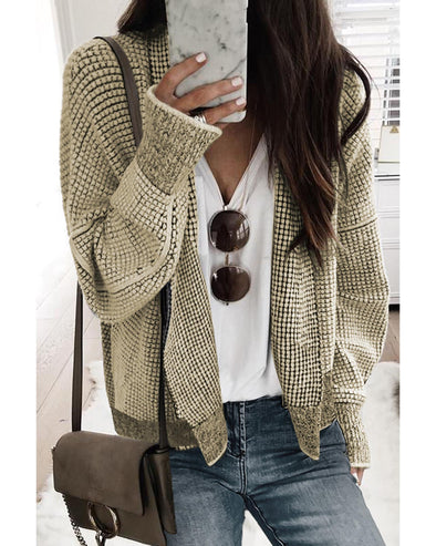 Apricot Plaid Contrast Trim Open Front Cardigan - XL