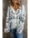 Light Grey Geometric Pattern Ribbed Trim Button-Up Cardigan - XL