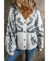 Light Grey Geometric Pattern Ribbed Trim Button-Up Cardigan - XL