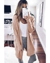 Smoke Gray Ribbed Trim Puff Sleeve Open Cardigan - L