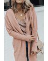 Smoke Gray Ribbed Trim Puff Sleeve Open Cardigan - M