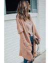 Smoke Gray Ribbed Trim Puff Sleeve Open Cardigan - M