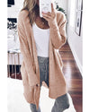 Smoke Gray Ribbed Trim Puff Sleeve Open Cardigan - M