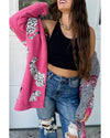 Azura Exchange Rose Red Cheetah Pattern Open Front Knitted Cardigan - M
