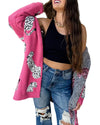 Azura Exchange Rose Red Cheetah Pattern Open Front Knitted Cardigan - M