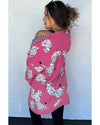 Azura Exchange Rose Red Cheetah Pattern Open Front Knitted Cardigan - M