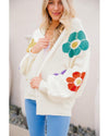 White Flower Jacquared Bubble Sleeve Open Cardigan - XL