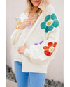White Flower Jacquared Bubble Sleeve Open Cardigan - XL