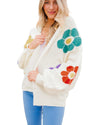 White Flower Jacquared Bubble Sleeve Open Cardigan - XL