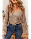 Smoke Gray Pointelle Knit V Neck Button Up Crop Cardigan - L