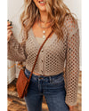 Smoke Gray Pointelle Knit V Neck Button Up Crop Cardigan - L