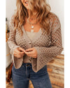 Smoke Gray Pointelle Knit V Neck Button Up Crop Cardigan - L