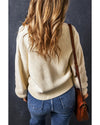 Beige Plain Knitted Buttoned V Neck Cardigan - L