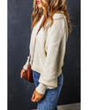 Beige Plain Knitted Buttoned V Neck Cardigan - M