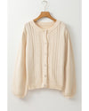 Apricot Pleated Sleeve Hollow Detail Button Sweater Cardigan - L