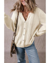 Apricot Pleated Sleeve Hollow Detail Button Sweater Cardigan - L