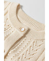 Apricot Pleated Sleeve Hollow Detail Button Sweater Cardigan - L