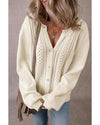 Apricot Pleated Sleeve Hollow Detail Button Sweater Cardigan - M