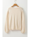 Apricot Pleated Sleeve Hollow Detail Button Sweater Cardigan - M