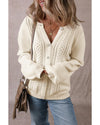 Apricot Pleated Sleeve Hollow Detail Button Sweater Cardigan - M