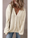 Apricot Pleated Sleeve Hollow Detail Button Sweater Cardigan - M