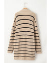 Black Stripe Shawl Neckline Open Cardigan with Pockets - L