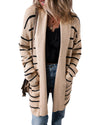 Black Stripe Shawl Neckline Open Cardigan with Pockets - XL