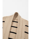 Black Stripe Shawl Neckline Open Cardigan with Pockets - XL